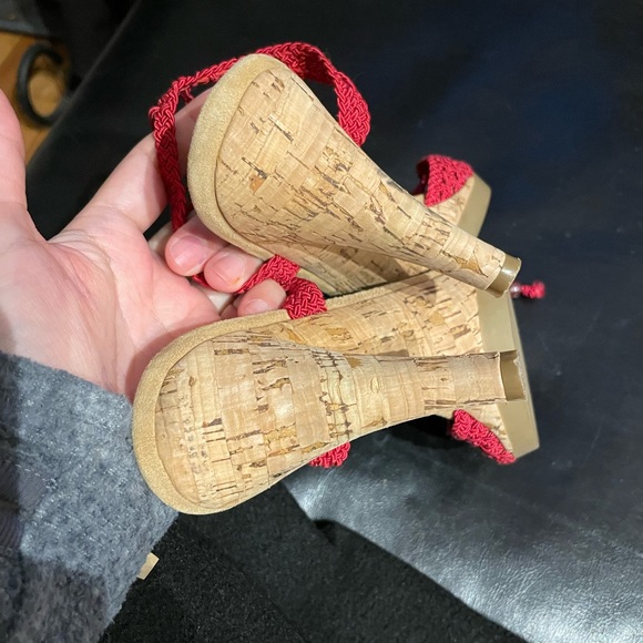 Vintage y2k Knit Crochet laceup Slingback ankle ties strap pumps cone platforms - Picture 7 of 11